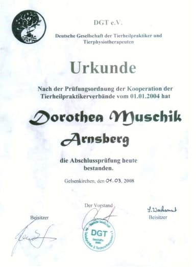 Prüfungsurkunde Tierheilpraktiker